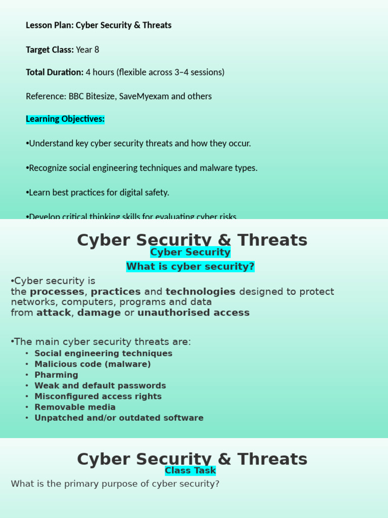 Year 8 Cyber Security Lesson Plan | PDF | Malware | Security