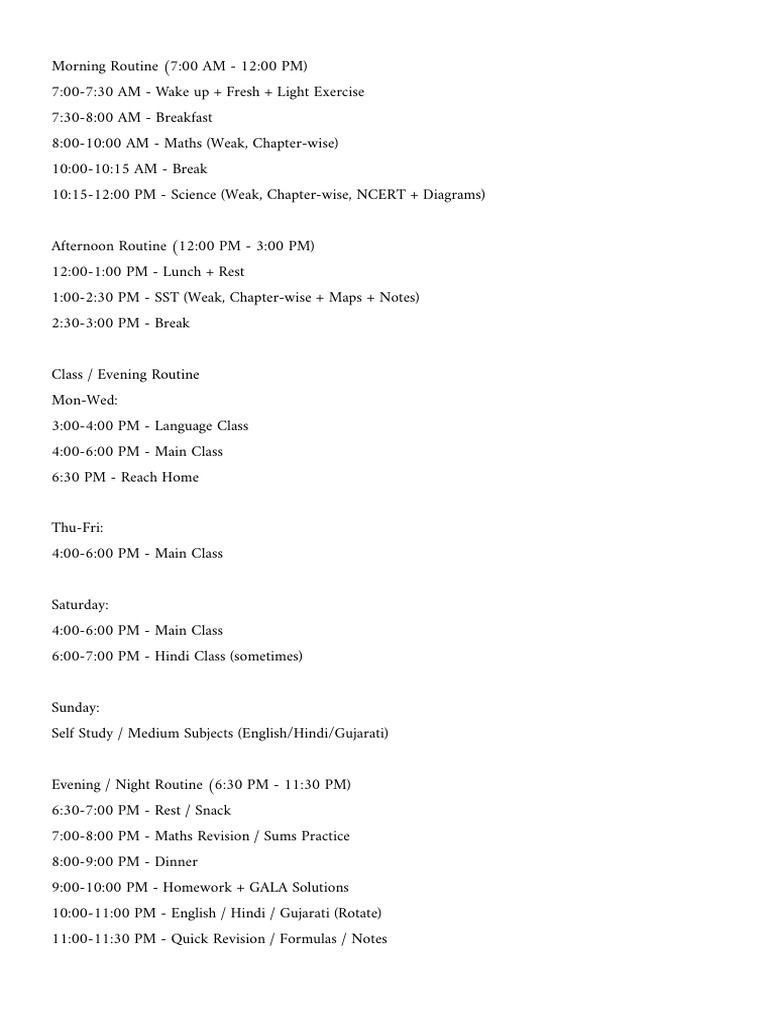 Structured Daily Study and Routine Plan | PDF