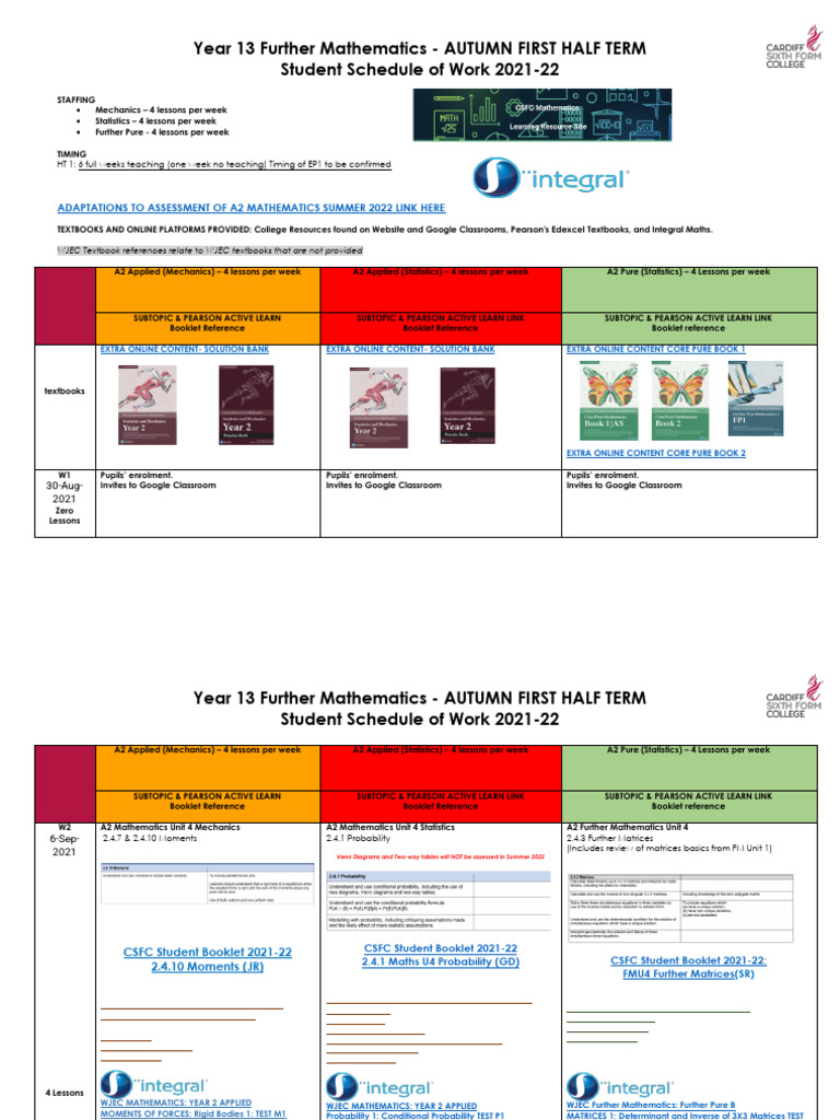 Year 13 Further Mathematics Schedule | PDF | Trigonometry | Mathematics
