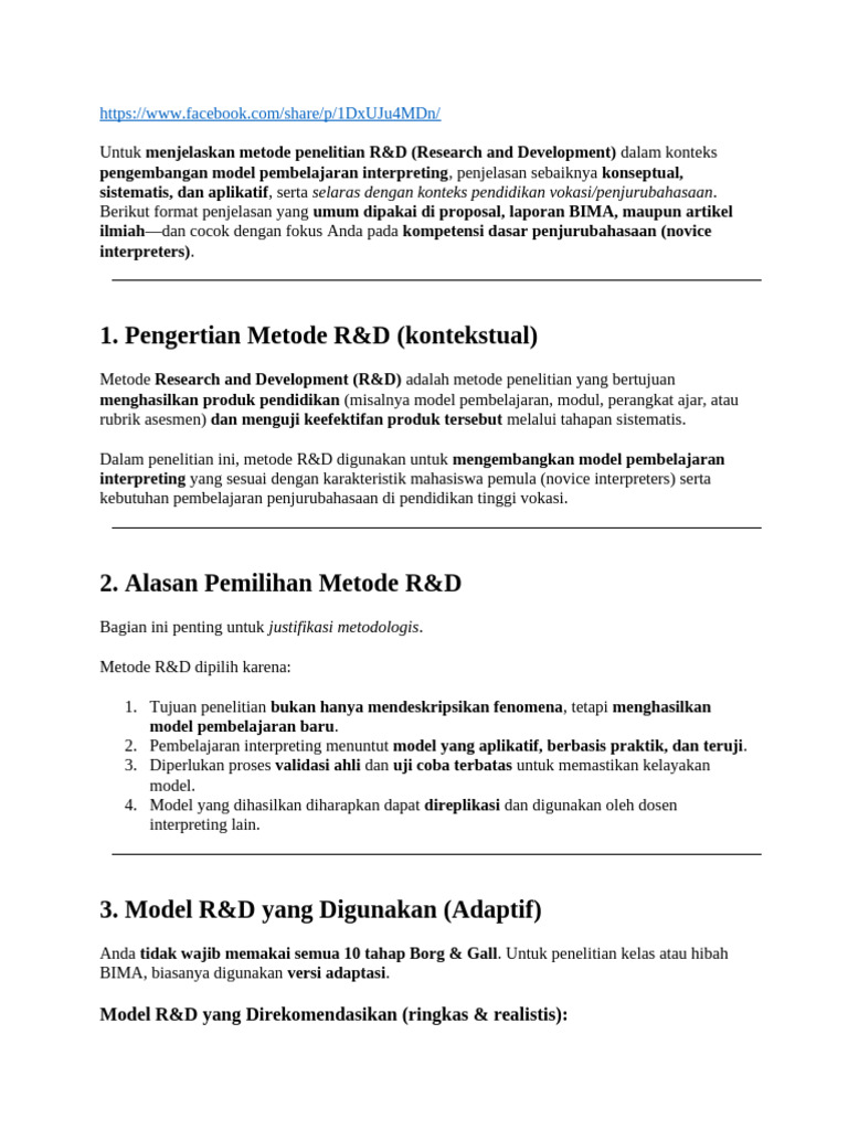 Metode R&D untuk Model Pembelajaran Interpreting | PDF
