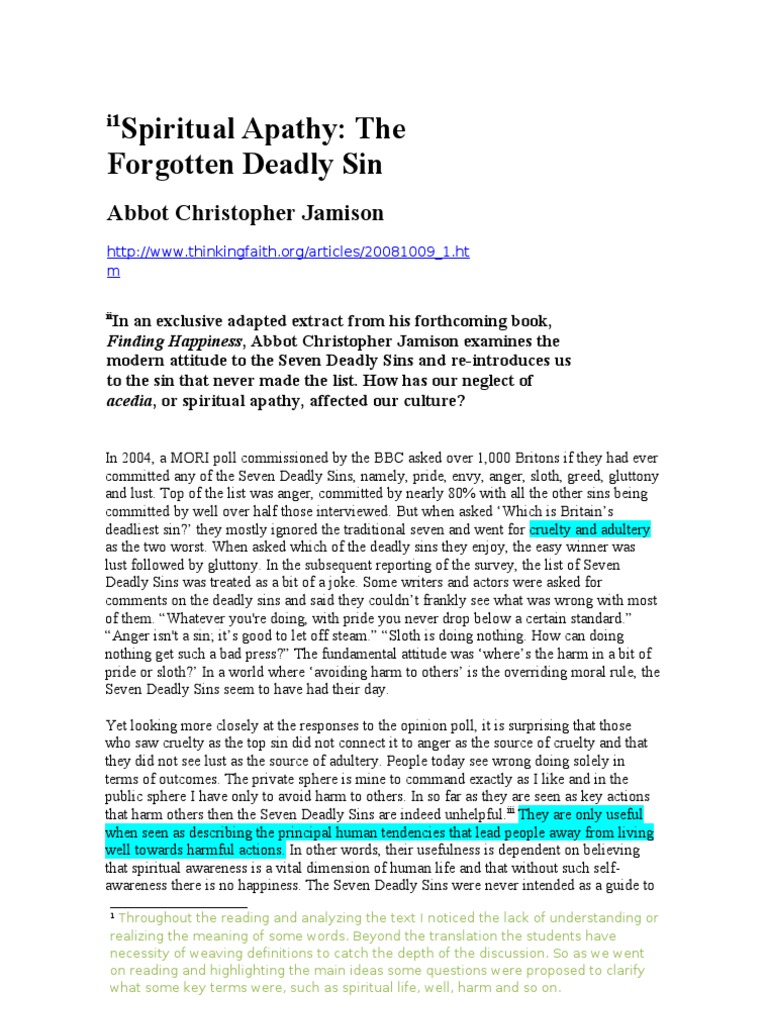 Spiritual Apathy-The Forgotten Deadly Sin | PDF | Seven Deadly Sins ...