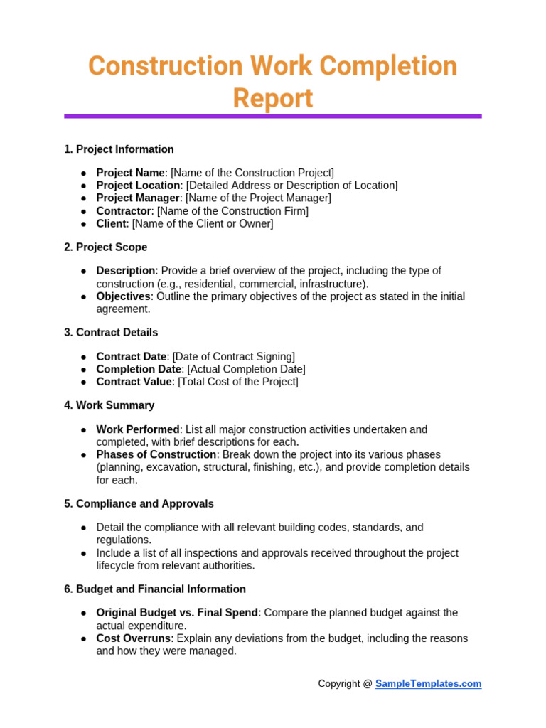 Construction Completion Report Template | PDF