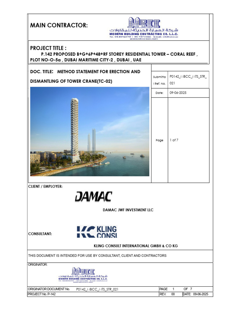 Method Statement TC-02 Coral | PDF | Crane (Machine) | Beam (Structure)