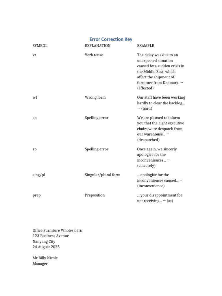 Error Correction Guide for Business Letters | PDF | Linguistic ...