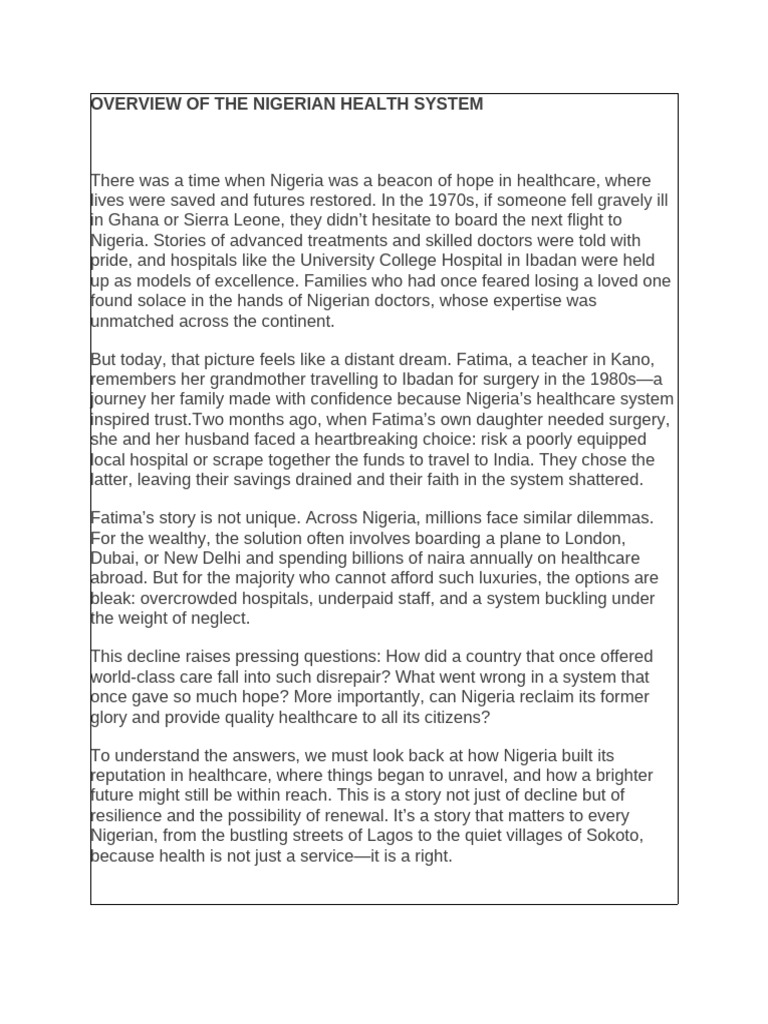 Decline of Nigeria's Healthcare System | PDF | Cost Of Living | Health Care