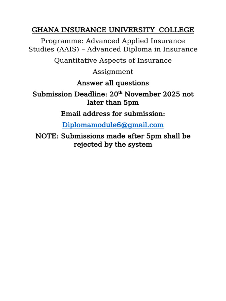 Advanced Diploma in Insurance Assignment | PDF