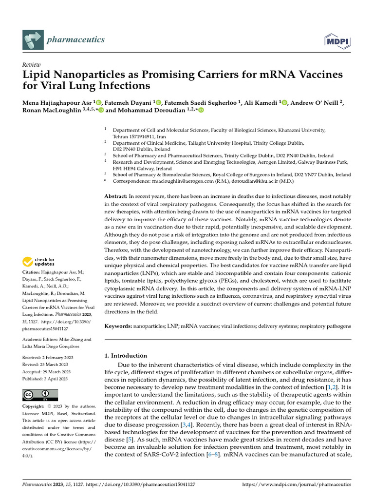 Lipid Nanoparticle | PDF | Vaccines | Messenger Rna