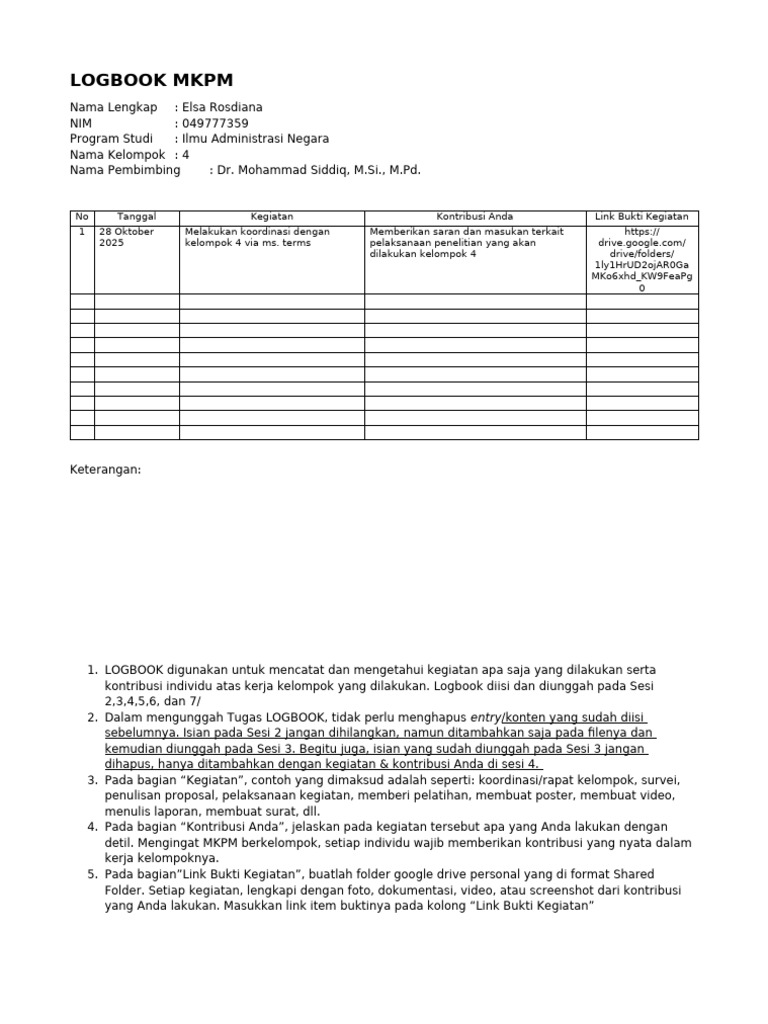 Logbook Kegiatan MKPM Elsa Rosdiana | PDF