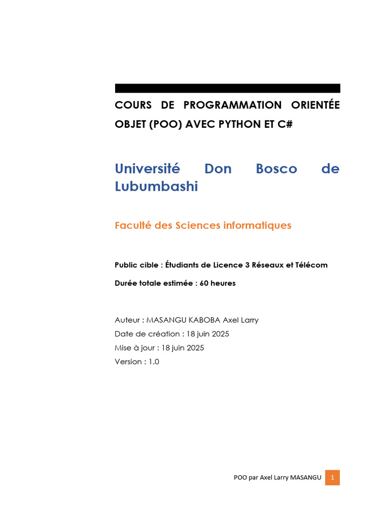 Cours POO avec Python et C# pour Réseaux | PDF | Programmation orientée ...