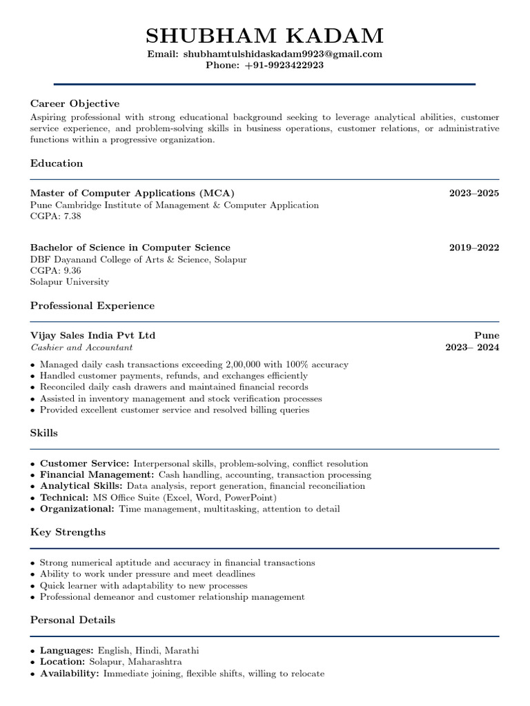 Shubham Resume NonIT | PDF