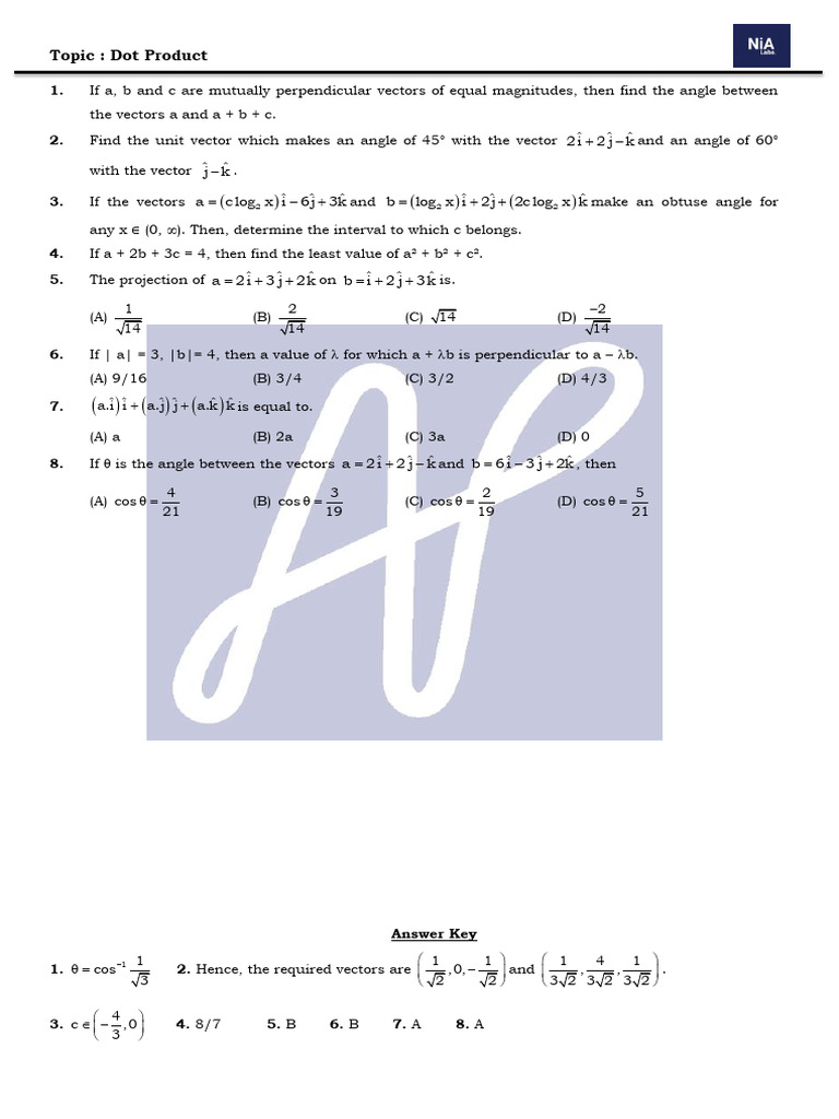Dot Product Vector Problems and Solutions | PDF | Angle | Euclidean Vector