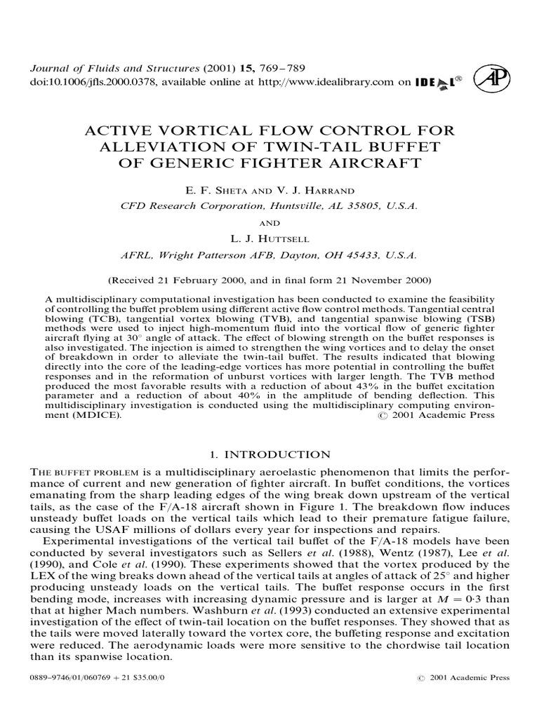 Active Vortical Flow Control For Alleviation of Twin 2001 Journal of ...