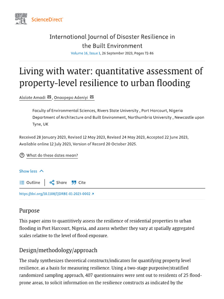 Living With Water Quantitative Assessment of Property-Level Resilience ...