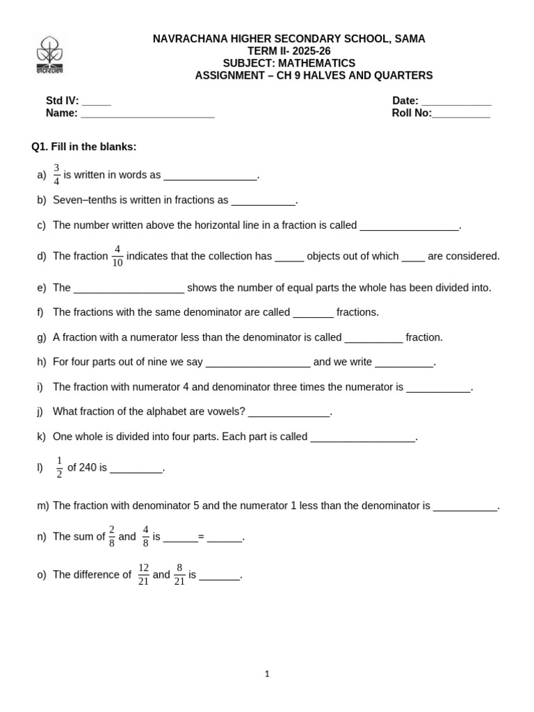 Mathematics Assignment on Fractions | PDF | Arithmetic | Mathematics
