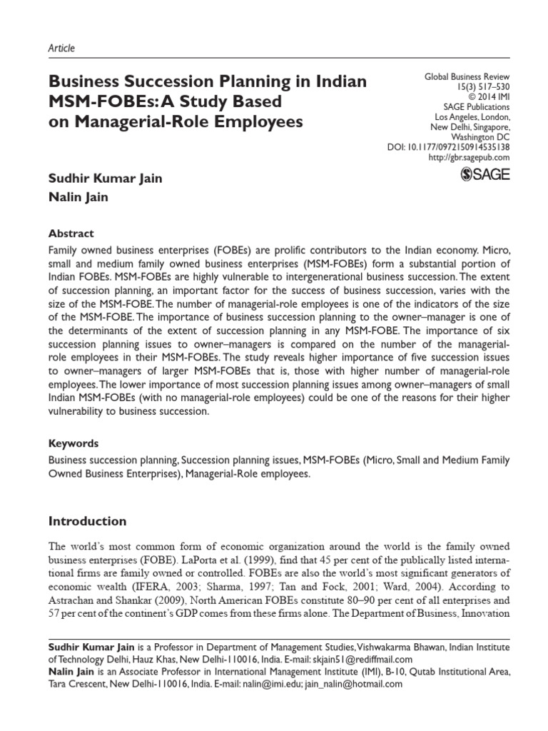 Succession Planning in Indian MSM-FOBEs | PDF | Business | Economies