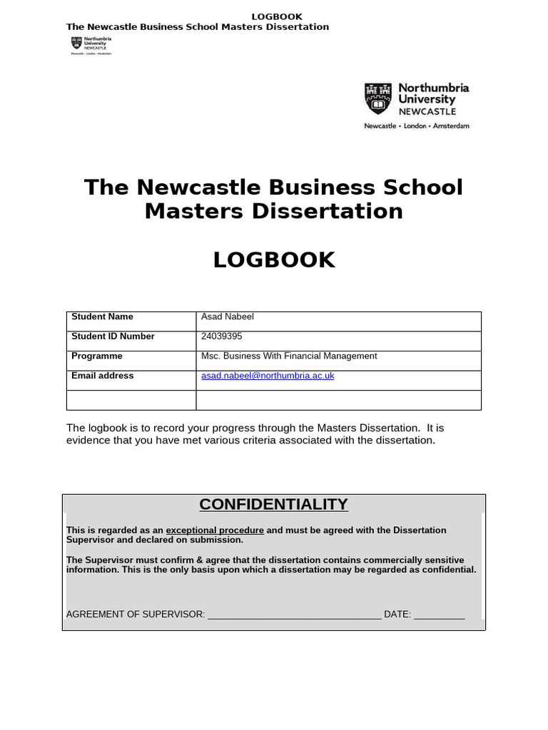 Masters Dissertation Supervision Logbook | PDF | Thesis | Methodology
