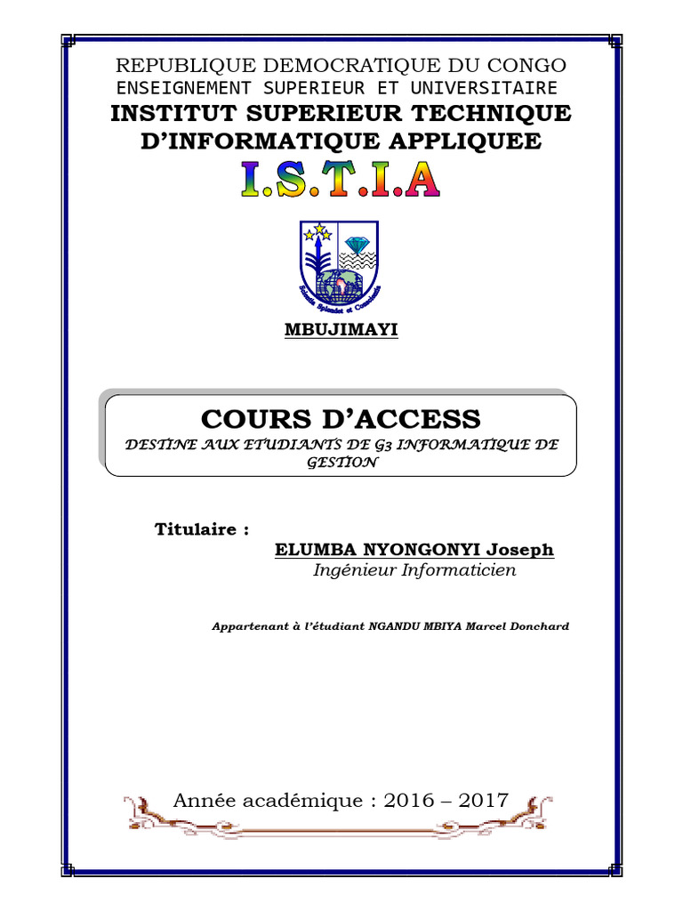 Cours d'Access pour G3 Informatique | PDF | Microsoft Access | Bases de ...