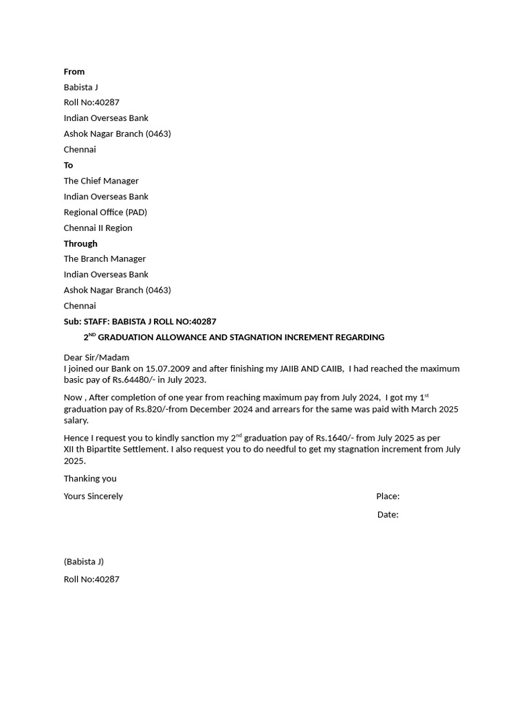 Request for 2nd Graduation Pay and Increment | PDF