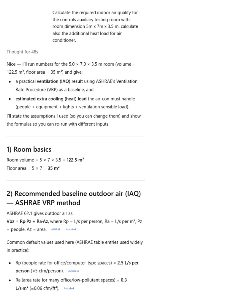 Indoor Air Quality & Cooling Load Calculation | PDF | Ventilation ...