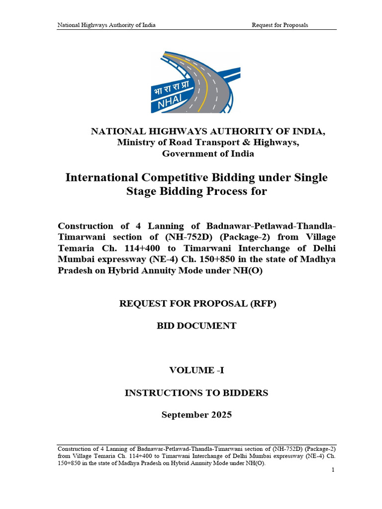 RFP for NH-752D 4-Laning Project | PDF | Cheque | Request For Proposal