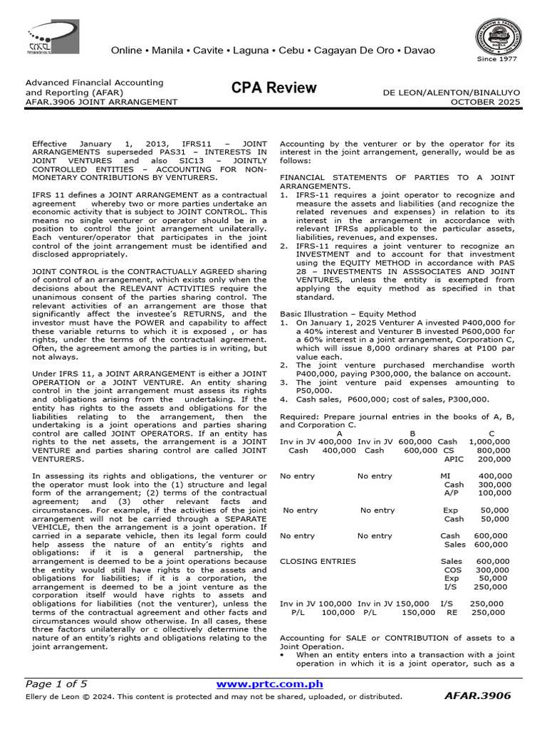 Afar 3906 Joint Arrangement | PDF | Book Value | Fair Value