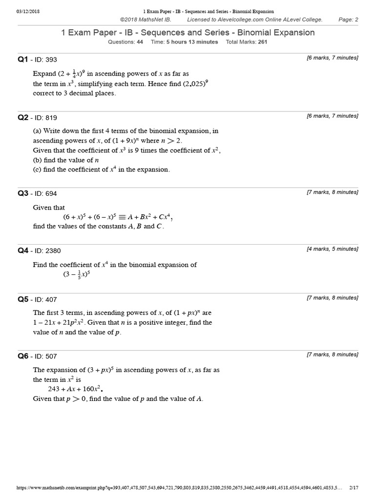 IB Exam Paper: Sequences & Series | PDF | Mathematical Analysis ...