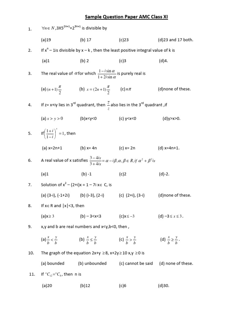 AMC Class XI Sample Question Paper | PDF | Chess | Chess Theory