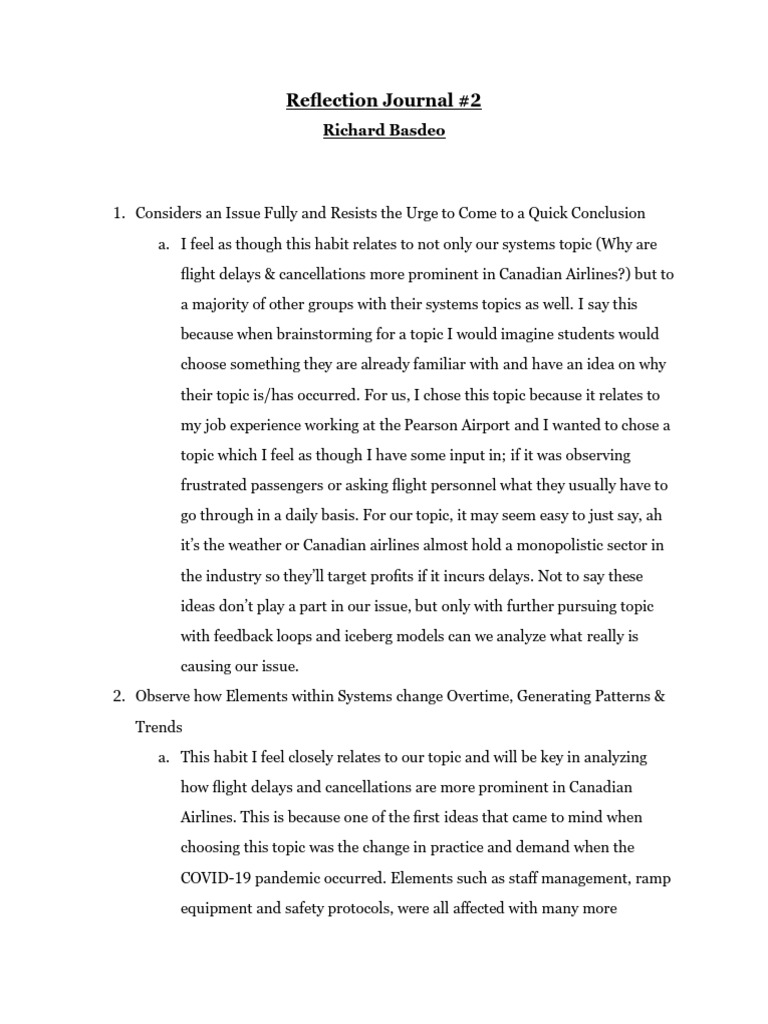 Journal Reflection #2 | PDF | Airlines | Psychology