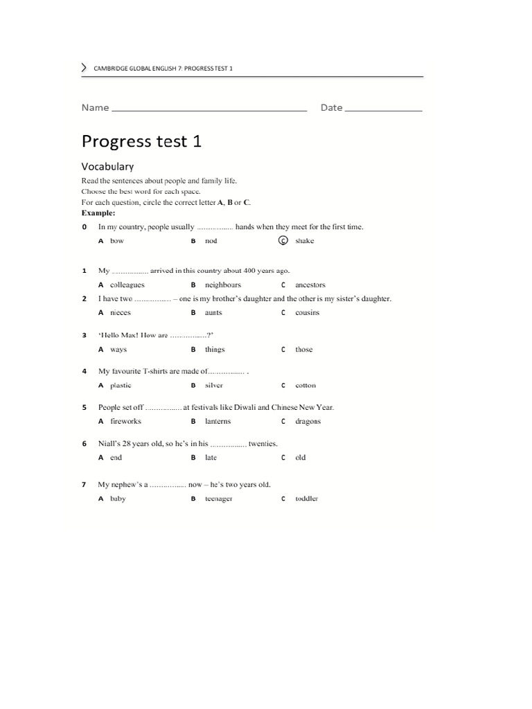 Progress Test Stage 7 | PDF
