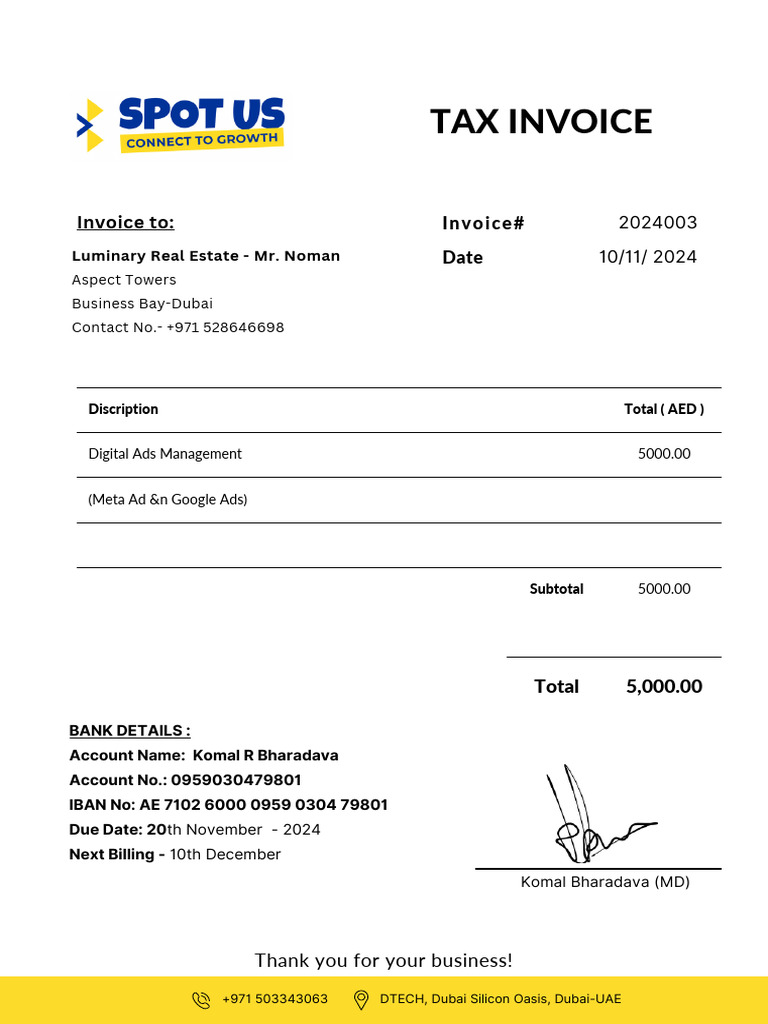 Digital Ads Management Invoice - AED 5000 | PDF