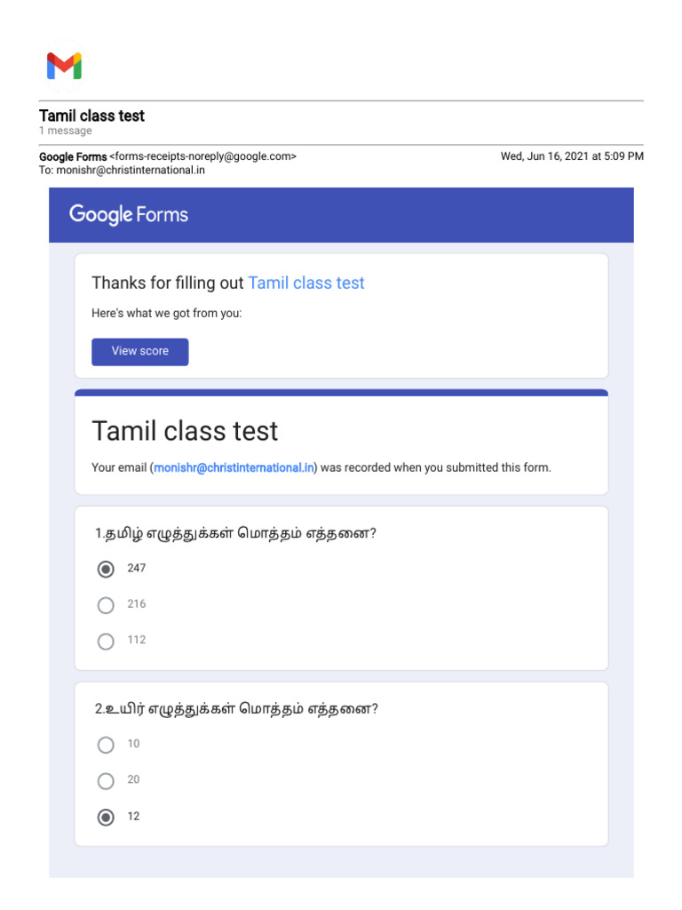 Gmail - Tamil Class Test | PDF