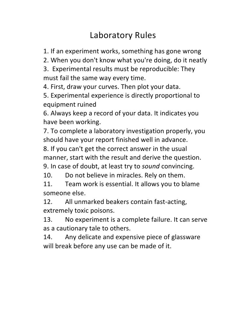 Humorous Laboratory Rules and Tips | PDF | Self-Improvement