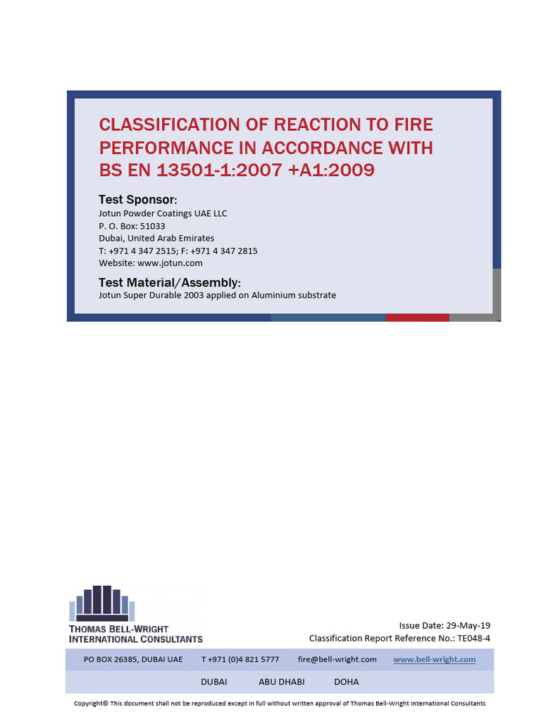Jotun Super Durable 2003 Fire Classification | PDF | United Arab Emirates
