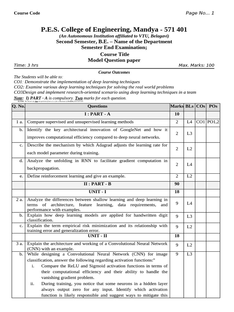 Deep Learning Model Exam Questions | PDF | Deep Learning | Cognitive ...