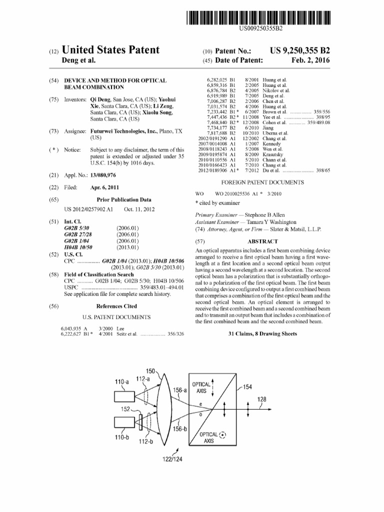 US9250355 Optical Beam Combiner Futurwei (2011) | PDF | Atomic ...