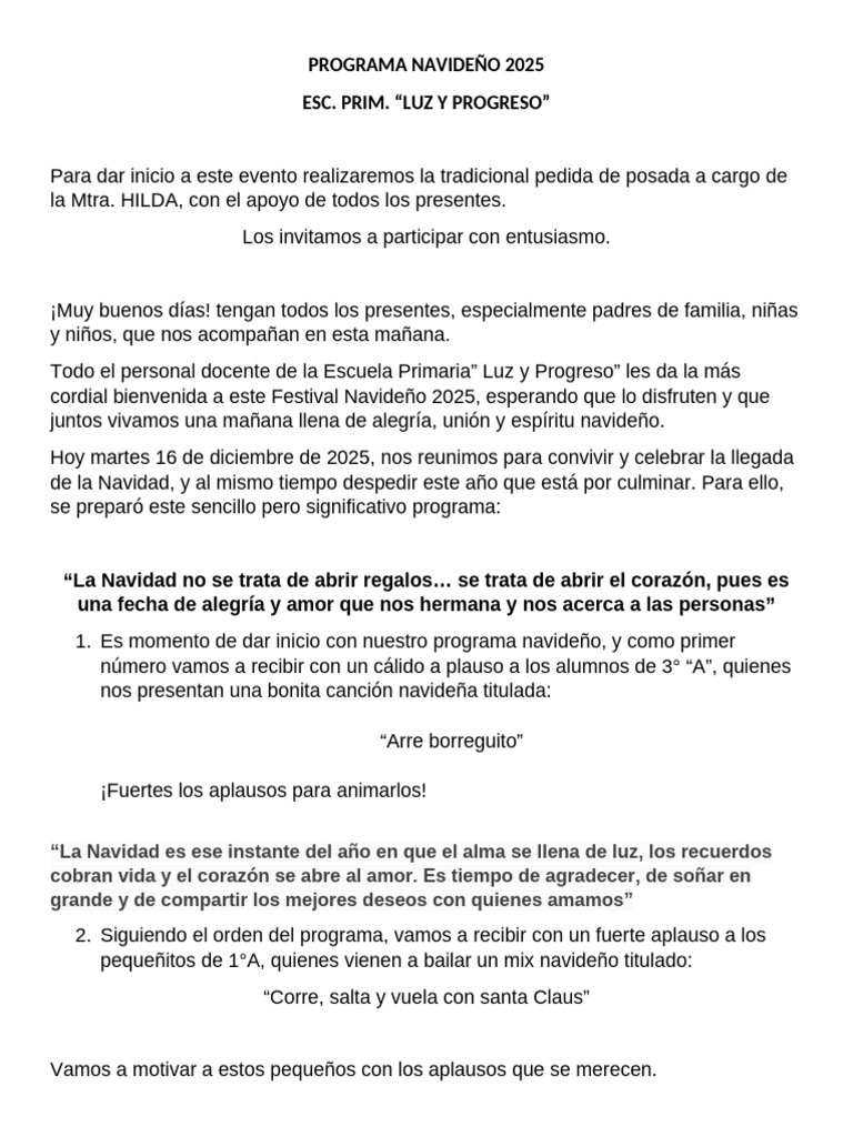 Programa Navideño 2025 en Luz y Progreso | PDF | Navidad