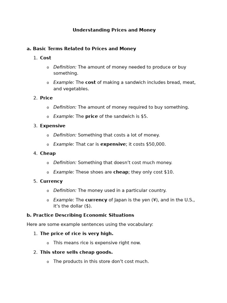 Meeting 10 Understanding Prices and Money | PDF