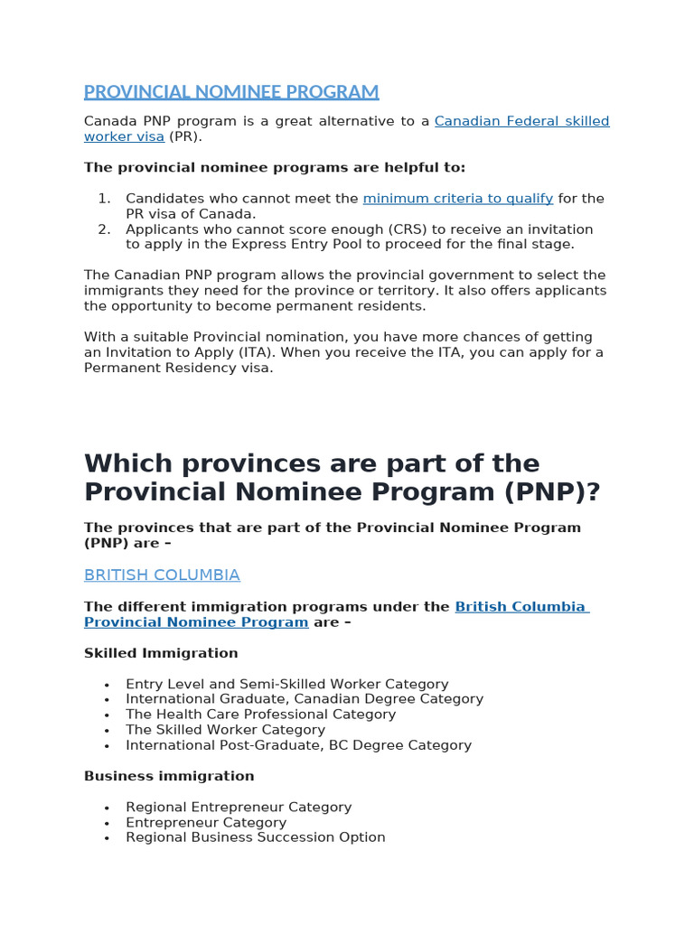 Canada Provincial Nominee Program Guide | PDF | Health Care