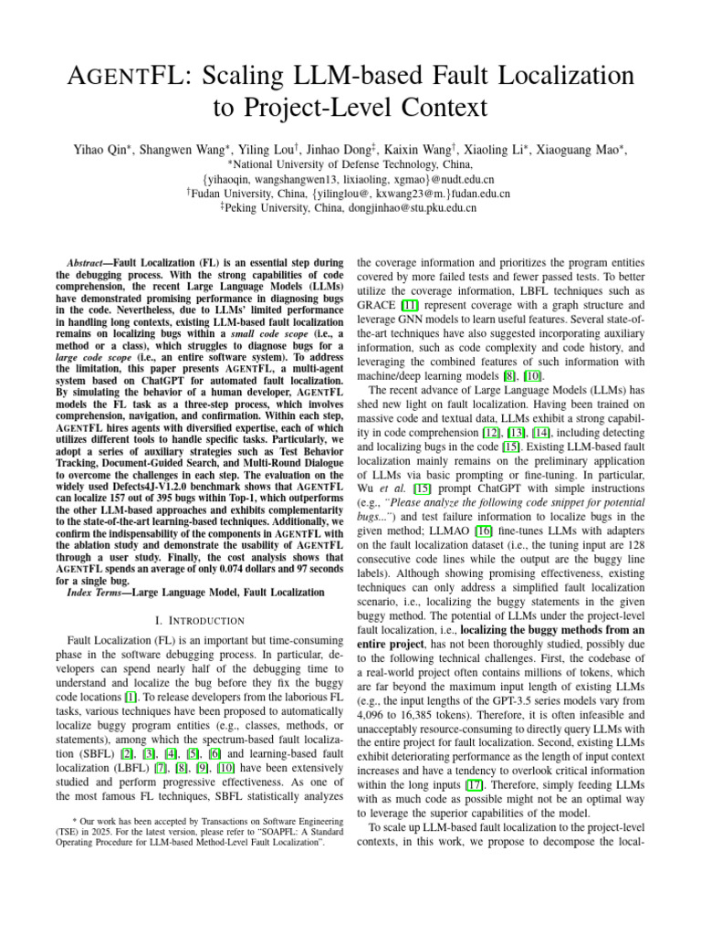 AGENTFL: Project-Level Fault Localization | PDF | Software Bug ...