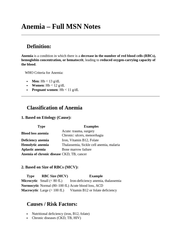 Anemia and Blood Disorders Overview | PDF | Anemia | Lymphoma