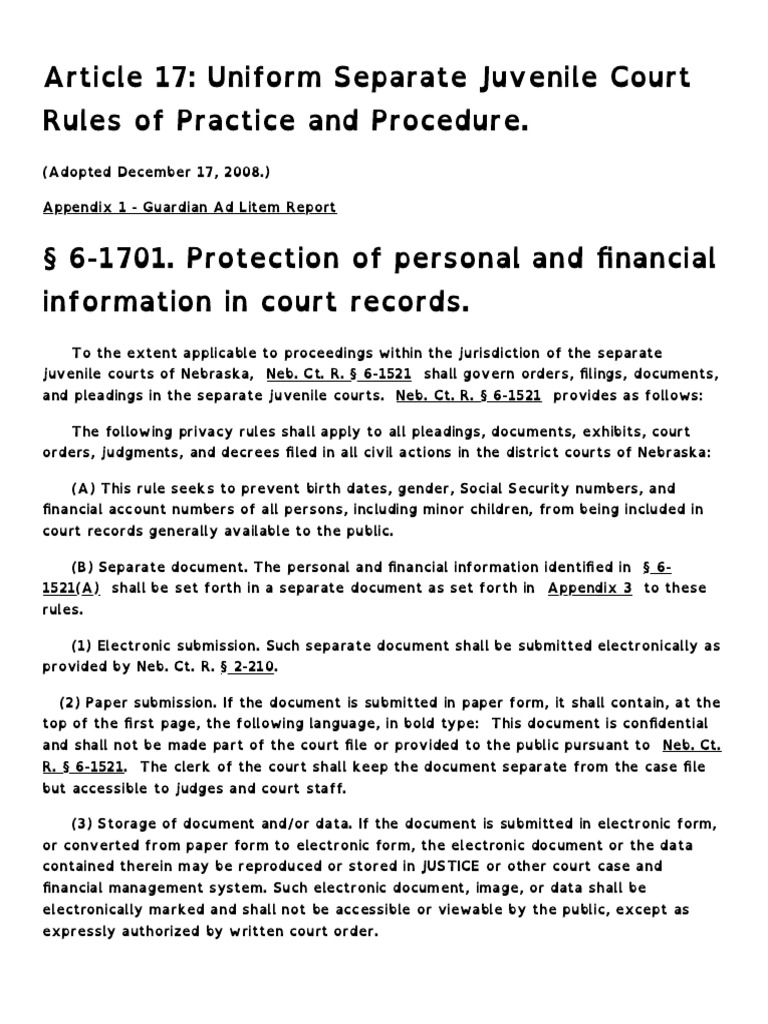 Article 17 - Uniform Separate Juvenile Court Rules of Practice and ...