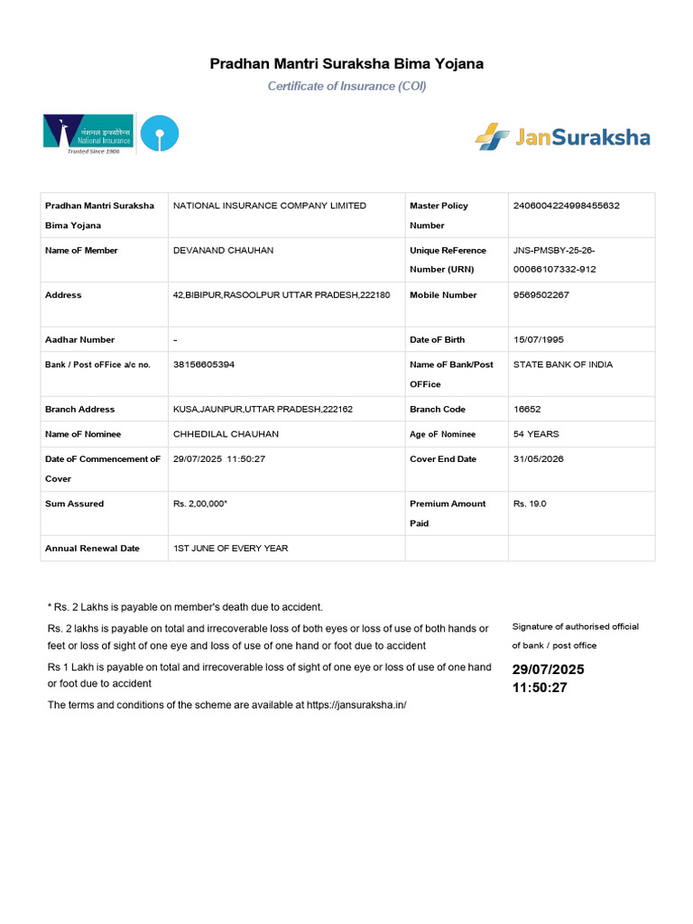 DEVANAND PMSBY | PDF