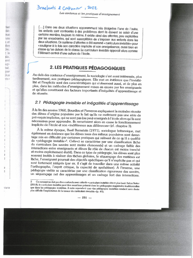Curriculum invisible et inégalités scolaires | PDF | Pédagogie ...