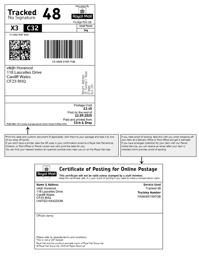 Royal Mail Tracked 48 Shipping Label | PDF | Mail | Postage Stamp