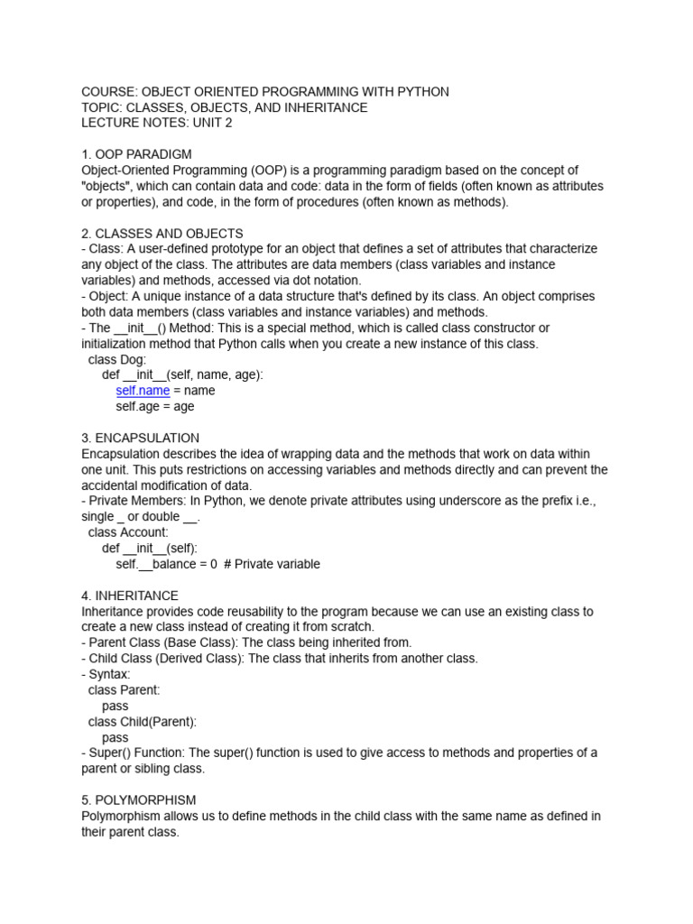 OOP Concepts in Python: Classes & Inheritance | PDF | Method (Computer ...