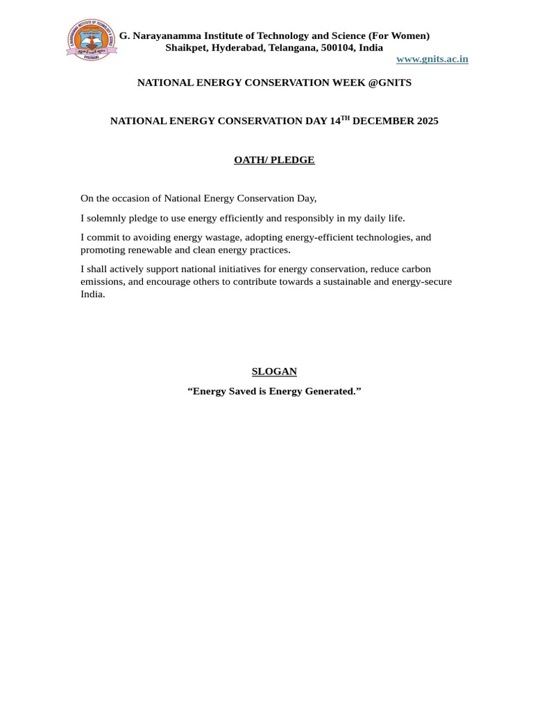 National Energy Conservation Day Pledge | PDF