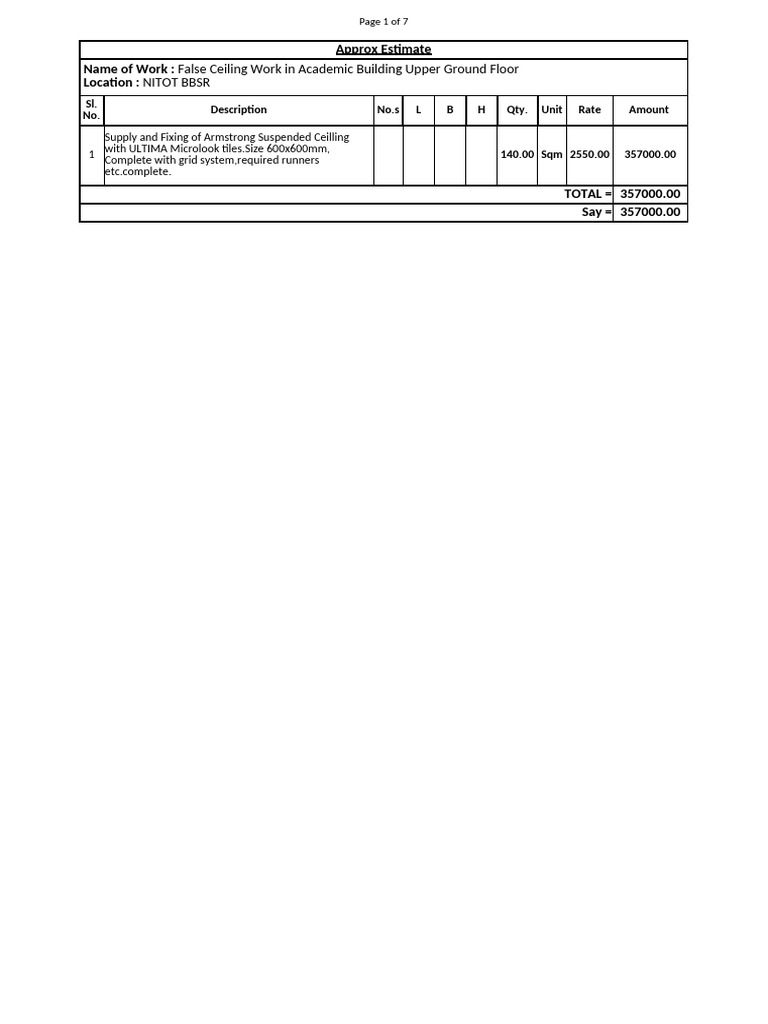 Estimate - False Ceiling Work in Academic Building Upper Ground Floor ...
