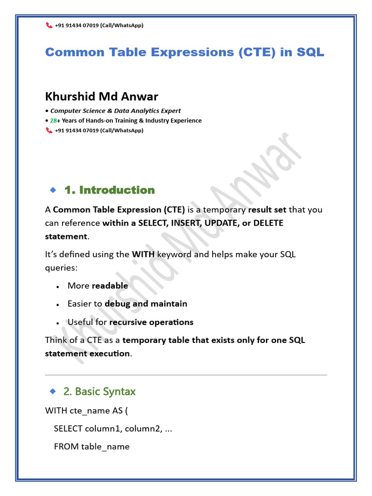 SQL Common Table Expressions Guide | PDF | Software Engineering ...