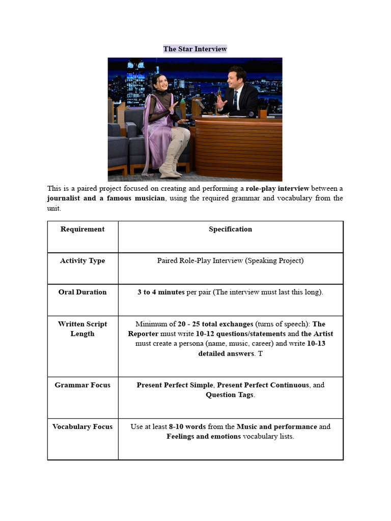 The Star Interview - Project Summary (4th ESO) | PDF