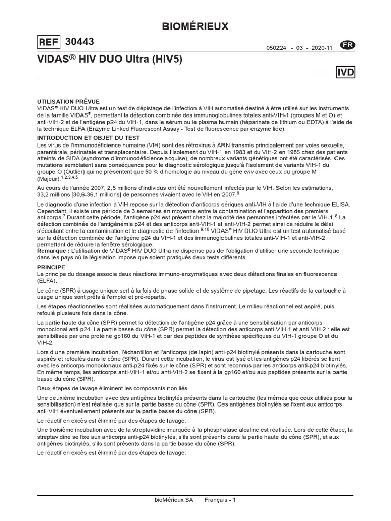 Test VIDAS® HIV DUO Ultra : Détection VIH | PDF | VIH | Anticorps